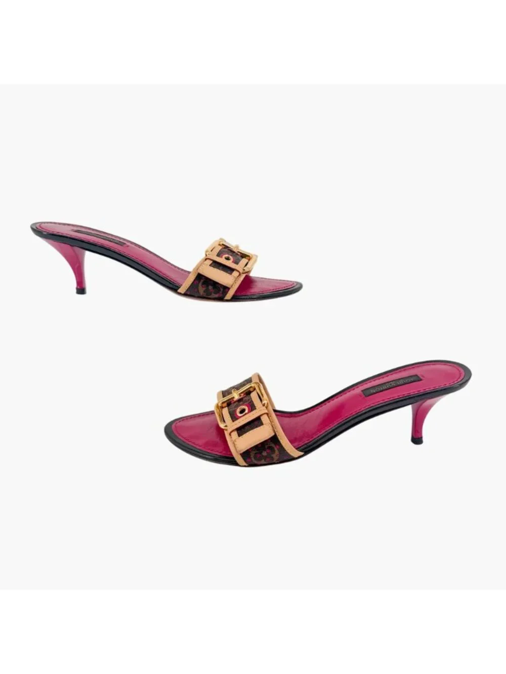 Louis Vuitton Vintage LV Kitten Mule Sandals Brown Size 36.5 US 6.5 Women's